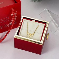 Valentine day Gift Preserved Rose In Rotating Jewelry Box Gifts with Gold Engrav