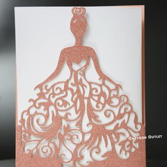 50 pc Rose Gold Quinceanera Invitations Sweet 16 Laser Cut 5 x7.3 in Glitter