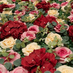 12Pcs Artificial Flower Wall Panel Backdrop Wedding Rose Hydrangea Flower Decor