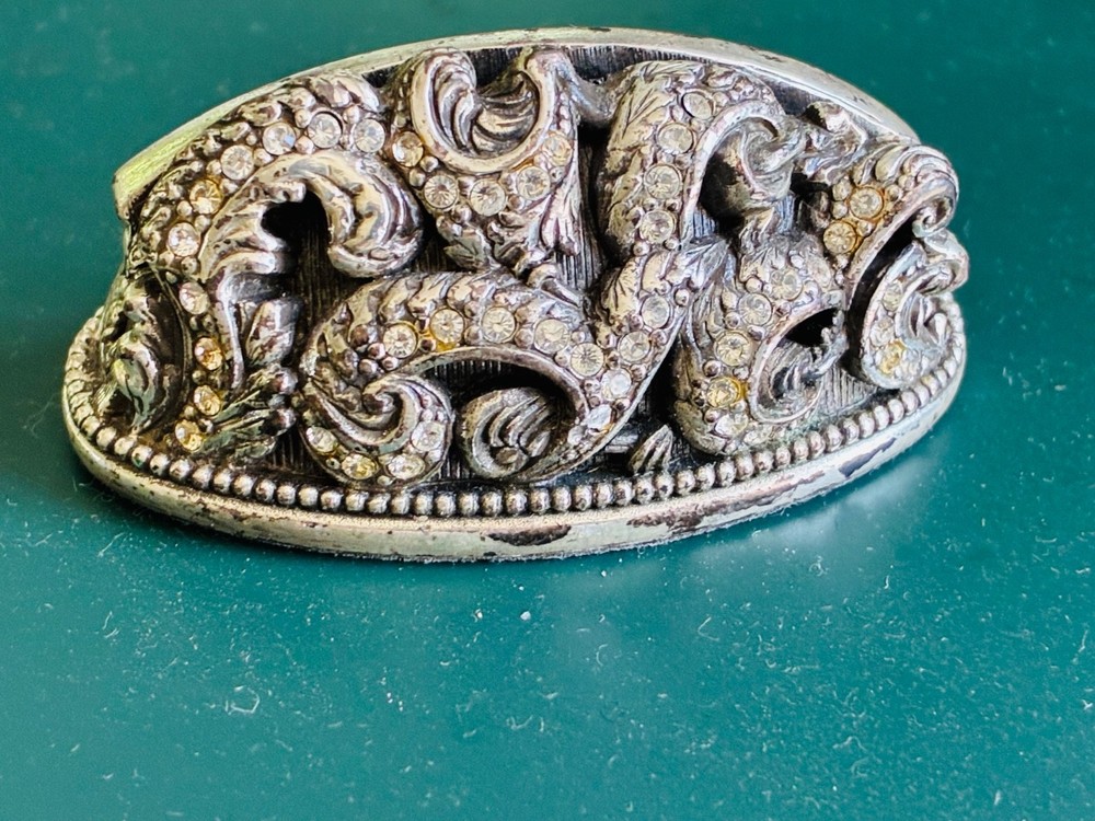 Vintage Silver Tone PLACE NAME HOLDER Heavy MARCASITE 2.25 x 1.25 x 1″ PAPYRUS