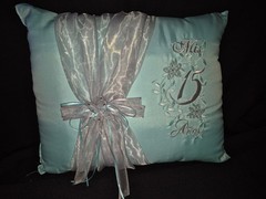 NEW! Quinceanera kneeling pillow Aqua and Silver.