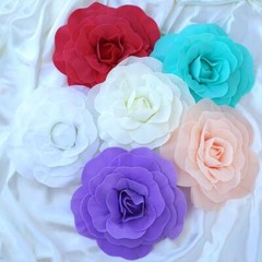 4 pcs 12″ White Artificial Large Roses Flowers Wall Backdrop Party Wedding
