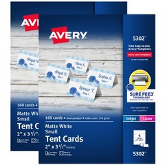 PRINTABLE TENT CARDS with Sure Feed Technology 2″x3.5″ Matte White 2-Pack AVERY