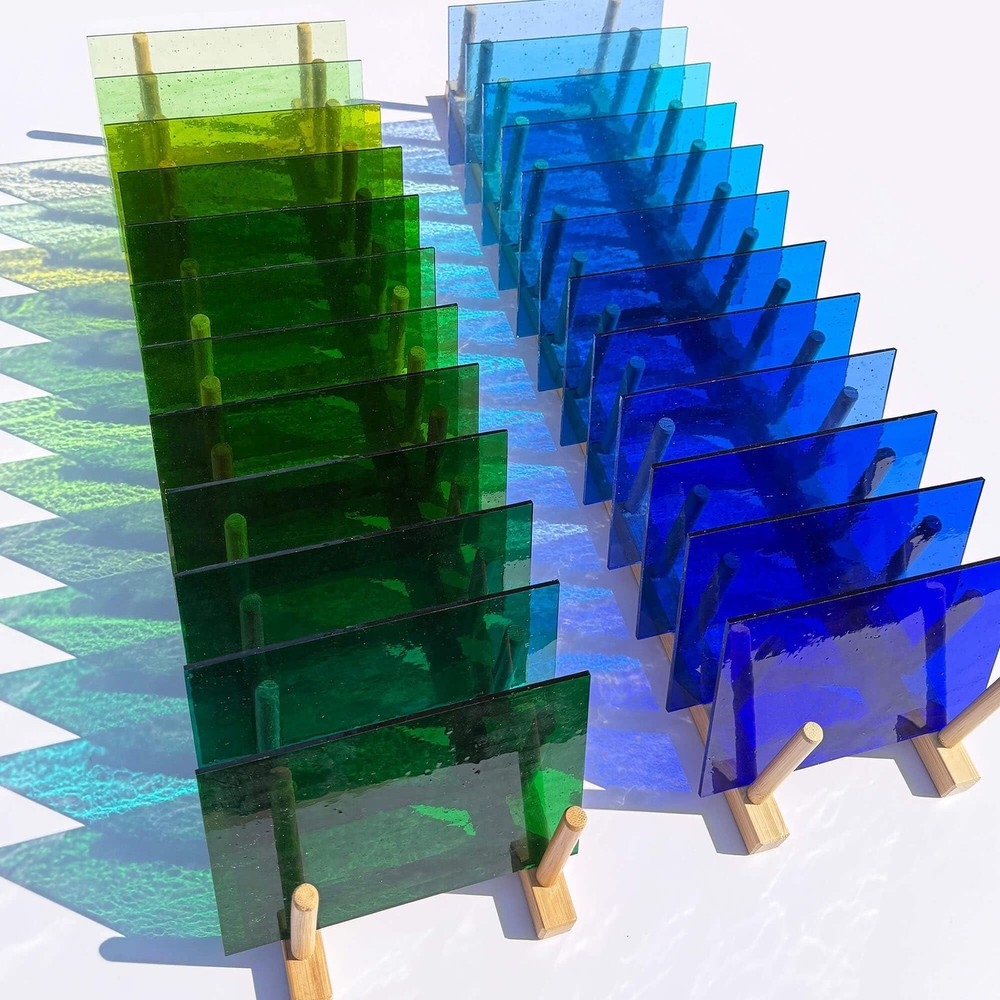 LITMIND 24 Sheets Transparent Stained Glass Sheets – Blue & Green Gradient