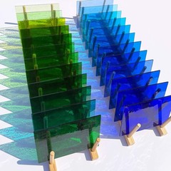 LITMIND 24 Sheets Transparent Stained Glass Sheets – Blue & Green Gradient