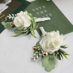 2pcs Boutonniere for Men Wedding, Groom Groomsman Artificial White Rose Flowe…