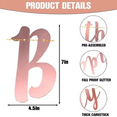 12 PCS Happy 50th Birthday Banner, Rose Gold 50th Birthday Banner Bunting wit…