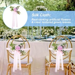 6Pcs Wedding Aisle Decorations Pew Flowers Chair Artificial Flowers Pink