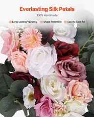 Uimoso Artificial Wedding Arch Flowers Kit with Drapes Kit Deluxe White Pink
