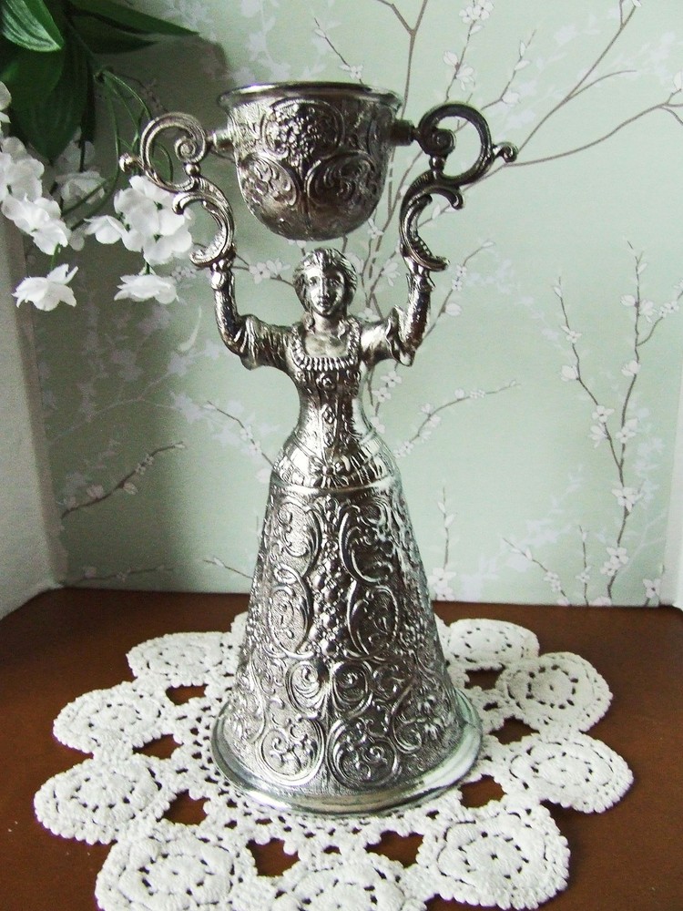 Vtg. Silver Plated Gold Wash Double Toasting Wedding Cup Chalice Goblet 8 1/2″ H