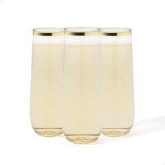POP Gold Rim 9oz Flute Premium Quality, Recyclable, Unbreakable & Set of 12
