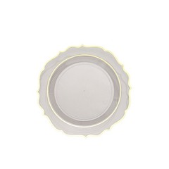 30 CLEAR 8″ Round Plastic Dinner Plates GOLD Scalloped Rim Events Wedding