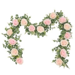 2Pcs 13Ft Artificial Eucalyptus Garlands with Flowers – 8 2 Pcs Pink Rose