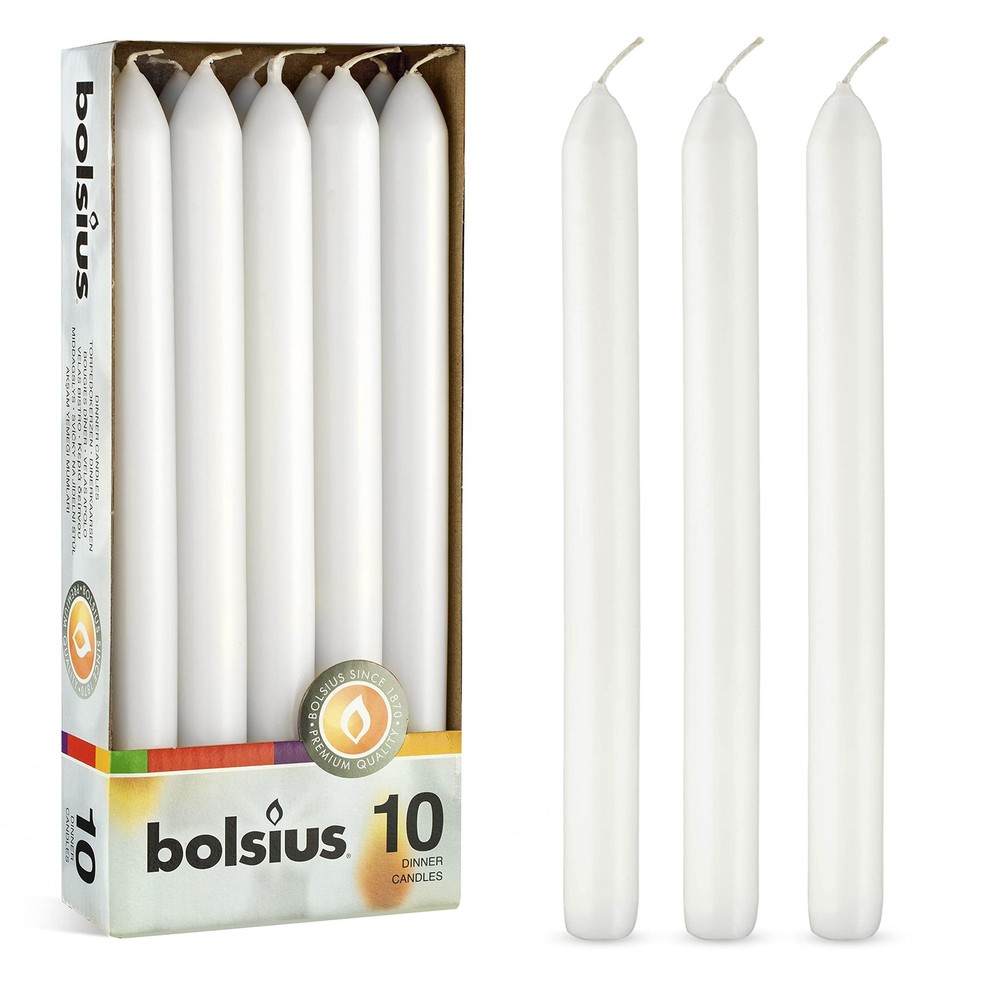 BOLSIUS 10 Count Household White Dinner Candles – 9 Inches – 10 Count,