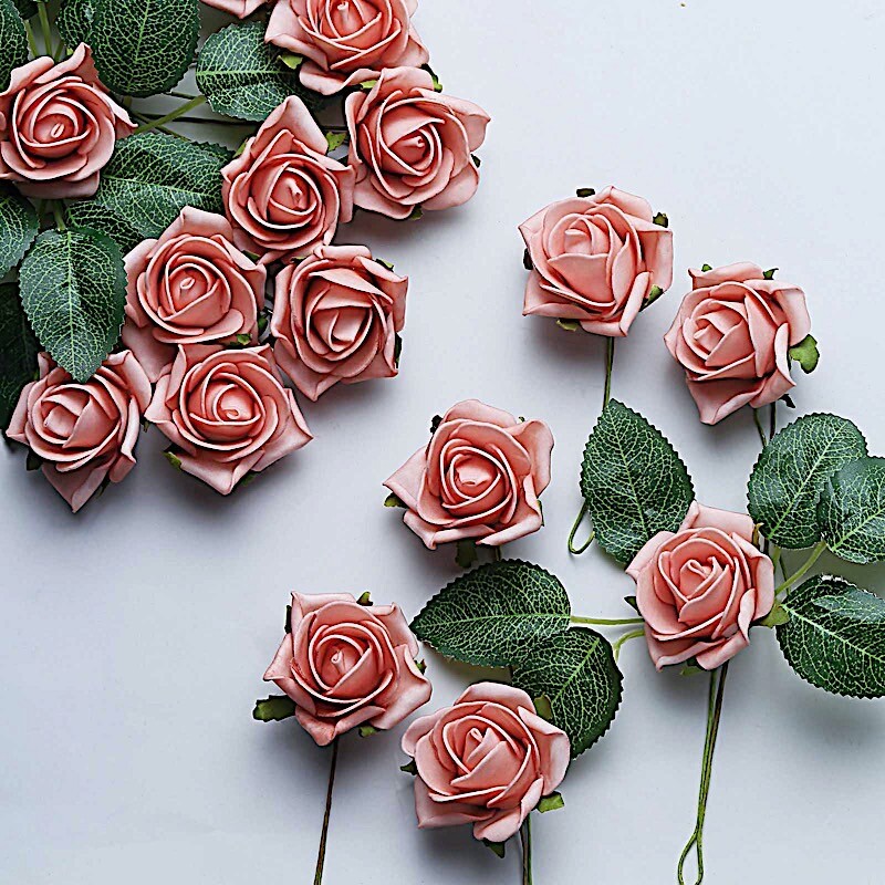 24 DUSTY ROSE 2″ Mini FOAM ROSE Flowers Stems Wedding Decorations Supplies
