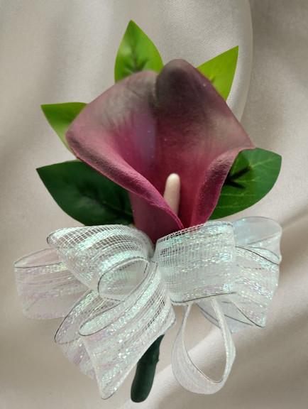 Hand Made pin on burgundy calla lily boutonniere