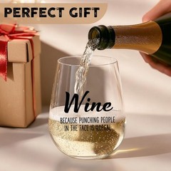 Wine Because Punching People in the Face is Illegal – Funny 15oz Stemless Win…