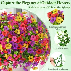 14 Bundle UV Resistant Artificial Outdoor Flowers Realistic Faux Planter Porch