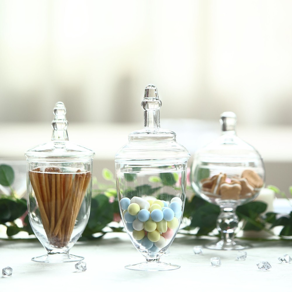 3 pcs 9″ 10″ 11″ tall Clear Glass Apothecary Jars with Lids Wedding Favors SALE