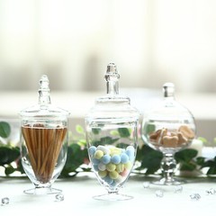 3 pcs 9″ 10″ 11″ tall Clear Glass Apothecary Jars with Lids Wedding Favors SALE