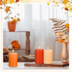 Conelist Set Of 6 Gradient Orange Small Pillar Candles 2 X 3 Inch Unscented