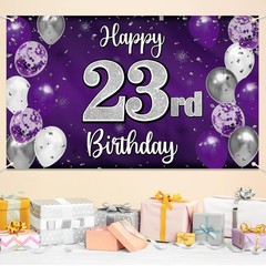 Happy 23rd Birthday Decorations,23rd Purple & Silver Balloon Large Birthday B…