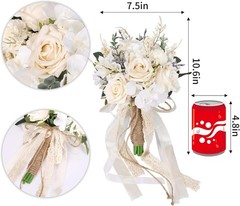 Elegant Artificial Wedding Bouquet with Champagne Roses & Hydrangeas – 7.5in