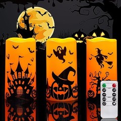 Halloween Candles, Orange Flameless Candles, Battery Operated Decals Plastic