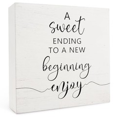 Wedding Wood Box Sign 5×5 Inch, Baby Bridal Shower Decorations, a Sweet Ending