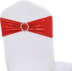 Double-Sided Sequins Chair Sashes for Wedding Decor Sequin Chair Bands 50 Red