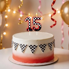 Black and White Plaid Digital Birthday Candles, Racing Theme Party Cake Decor…