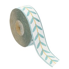 Leaf Pattern Jacquard Ribbon Trim, 1.2»× 10 Yard Polyester Jacquard, Sky Blue