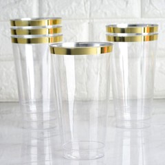 17 oz Plastic CLEAR Gold Rim Cocktail Disposable Glasses Party Wedding Catering
