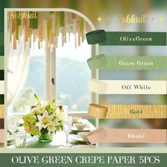 AOBKIAT Wedding Party Decorations, 5 Rolls Olive Green Khaki