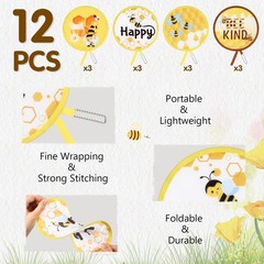 Marsui 12 Pcs Bee Round Foldable Hand Fan Summer Happy Themed Colorful
