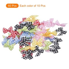 60Pcs Mini Gingham Ribbon Bow 1″ Checkered Ribbon Bows Multicolor