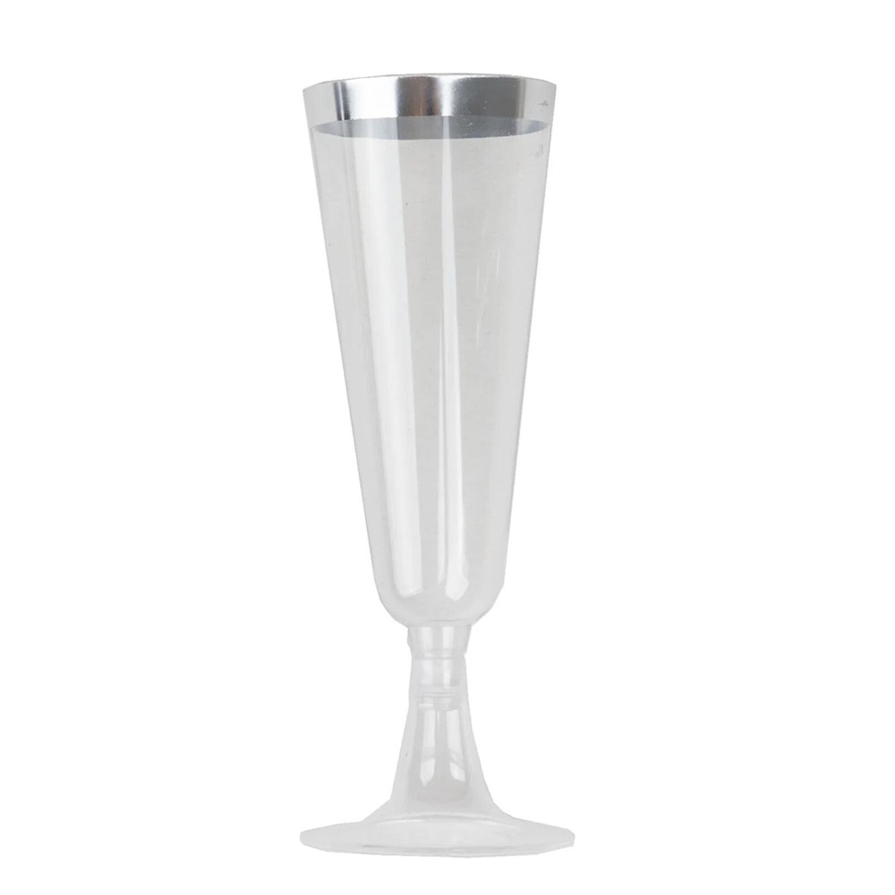 5 oz Clear with Silver Rim Plastic Champagne Disposable Glasses Party TABLEWARE