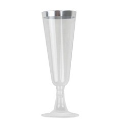 5 oz Clear with Silver Rim Plastic Champagne Disposable Glasses Party TABLEWARE