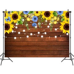 Rustic Sunflower Wooden Photo Banner 7x5ft Summer Floral Brown Wood