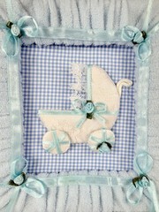 Tiny Treasure Photo Album Baby Carriage Light Blue Terry Satin Ribbon 4×6 VTG 99