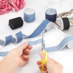 For Uxcell Denim Ribbon, 6 Rolls 1.5»×2 Yard Frayed Fabric, Black