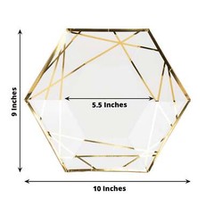 25 White 9″ Hexagon Paper Salad Dinner Plates Gold Trim Tableware