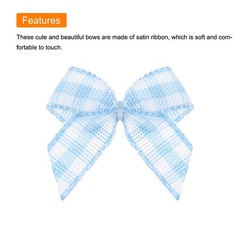 80Pcs Mini Gingham Ribbon Bow 1″ Checkered Satin Ribbon Bows Blue and White