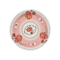 25 DUSTY ROSE 7″ Paper Round Plates with Vintage Rose Flower Print Wedding