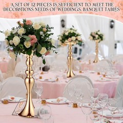 Gold Metal Flower Stand Set – 12 Pcs Tall Centerpieces for Weddings & Events