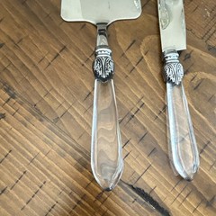 2pc Stainless Steel Cake Knife & Server Set, Clear Solid Plastic Handles