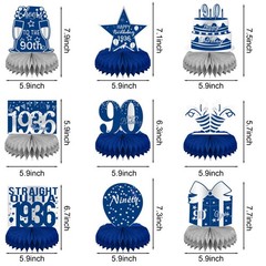 LINAYE 90th Birthday Decorations for Men – Blue and Silver Blue,