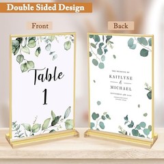 6 Pack 5×7 Inch Clear Acrylic Sign Holders, Double-Sided Gold Display 5″ × 7″