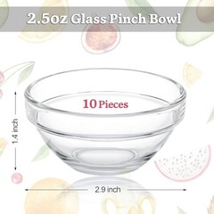 3″ Clear Glass Pinch Bowls, 10 Pack 2.5oz Small Prep Dishes Smooth Glass