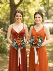 Rinlong 1Pc Fall Wedding Bouquets for Bridesmaids Bride Terracotta Navy Blue…